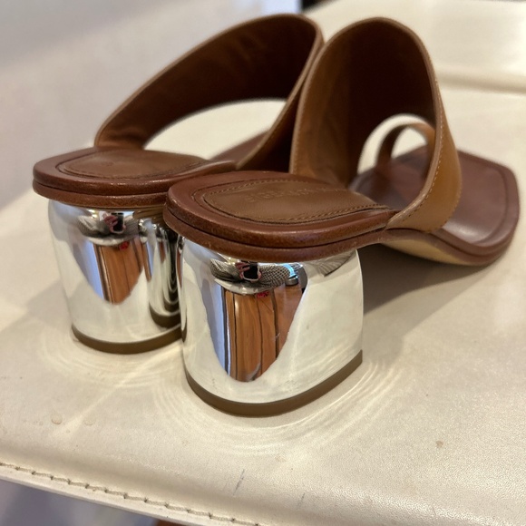 Sigerson Morrison Marcel Leather Silver Mirrored Metallic Block Heeled Sandal - Picture 9 of 15